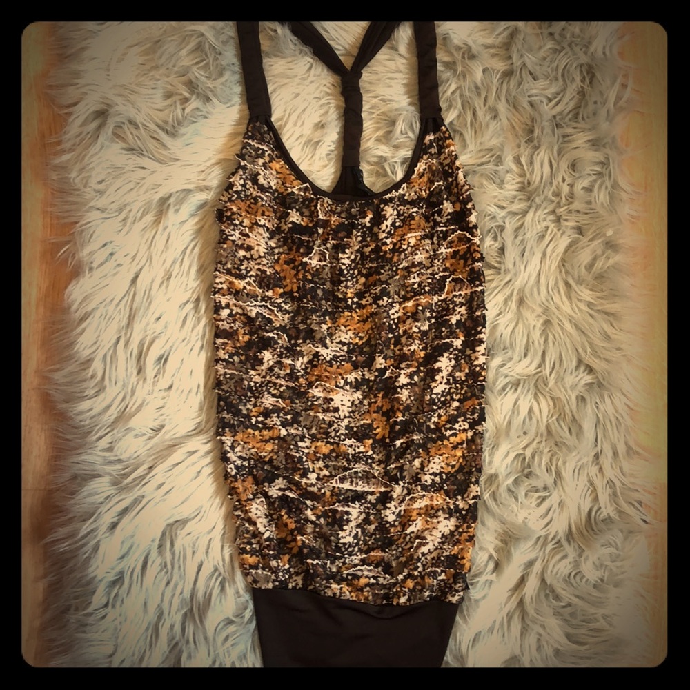Brown w/ ruffles & flower print tank top